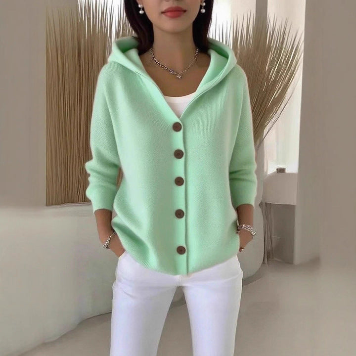 Women's Hooded Knit Solid Color Casual Fashion Cardigans