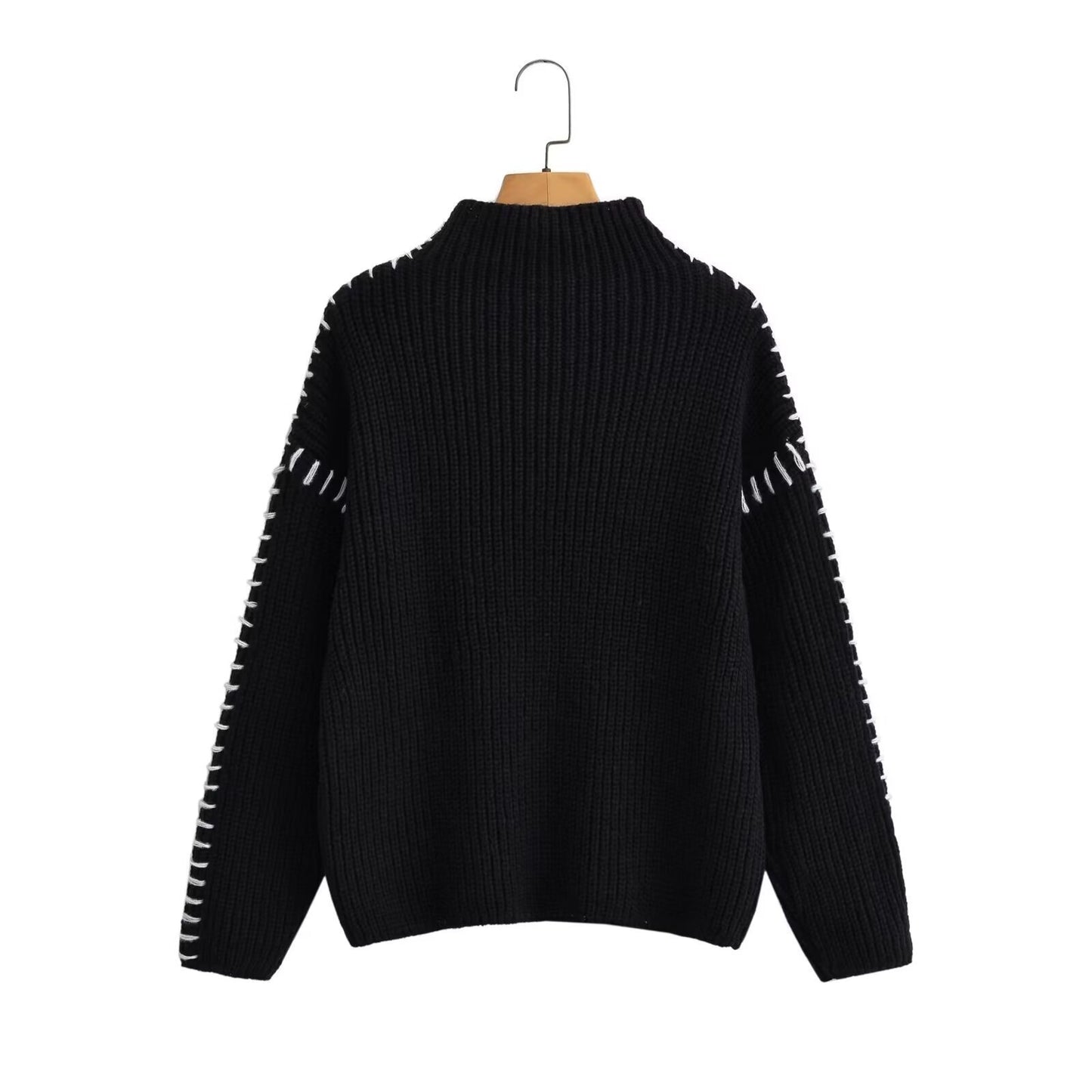 Women's Street Fashion High Collar Contrast Color Sweaters