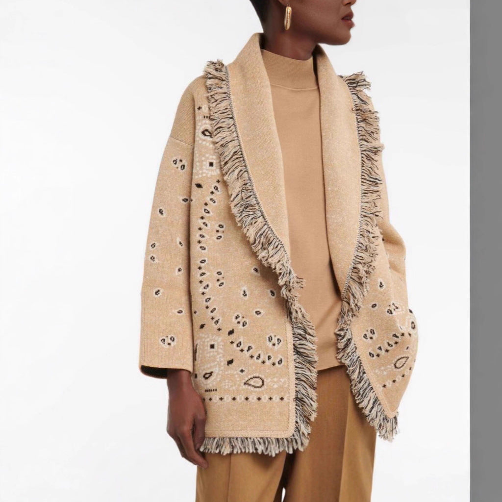 Cross Mirror Paisley Bohemian Style Mid-length Coats