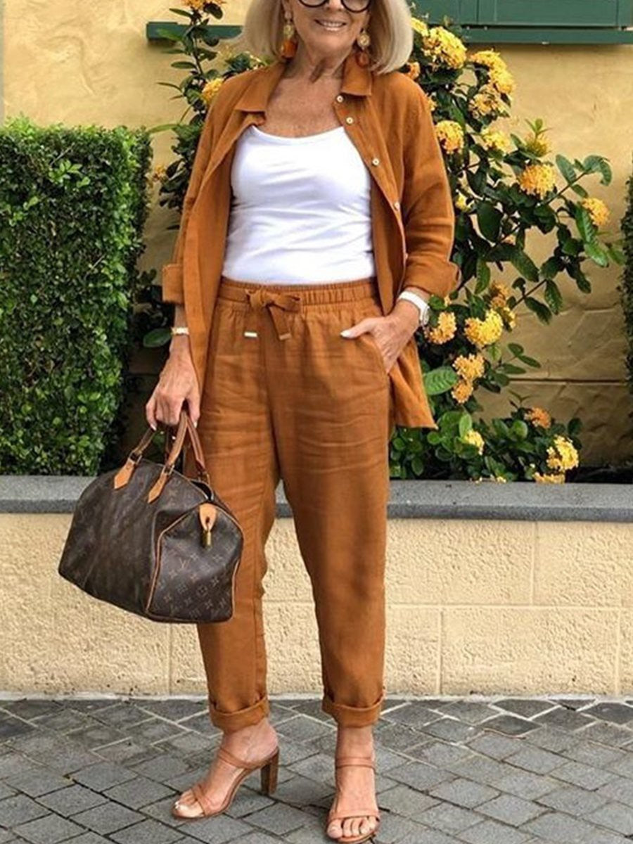 Linen Harem Retro Loose Cropped Belt Pants