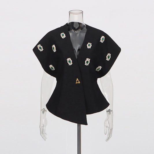 Women's French Style Autumn Diamond Asymmetric Sleeveless Coats