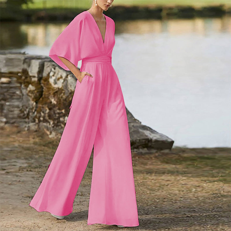 Women's Dress Deep V High Waist Wide Jumpsuits