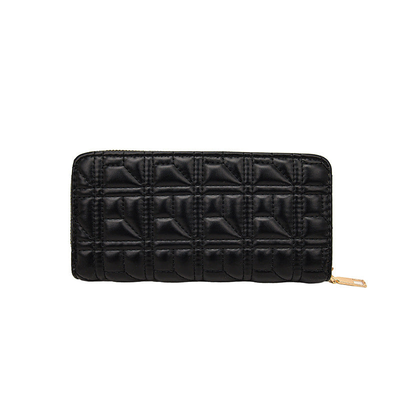 Zipper Embroidery Thread Long Classic Style Rhombus Ladies Wallets