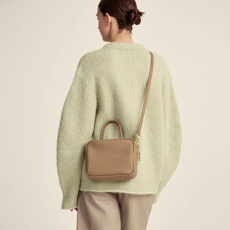 Women's Layer Cowhide Portable Fashionable Simple Handbags