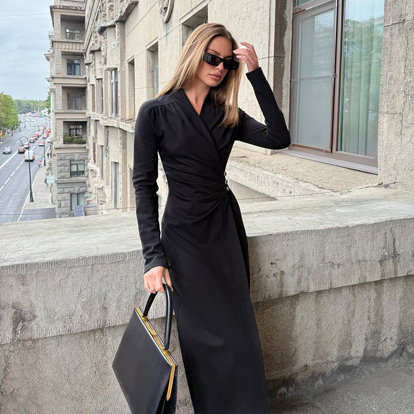Women's Minimalist Design Black Commute Elegant Slim Dresses