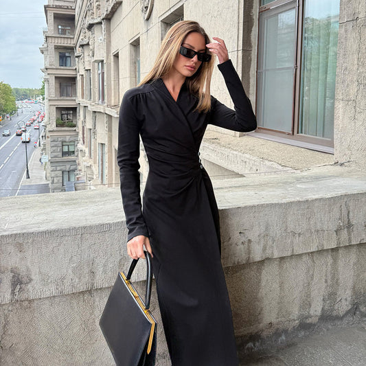 Women's Minimalist Design Black Commute Elegant Slim Dresses