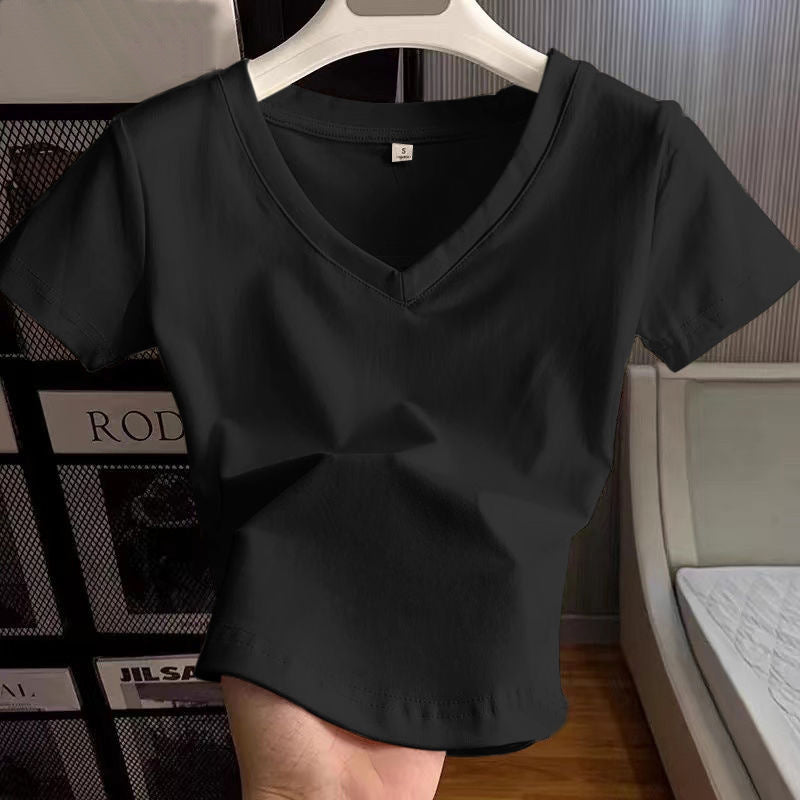 Women's Cotton White Round Neck Shoulder Short-sleeved Tops