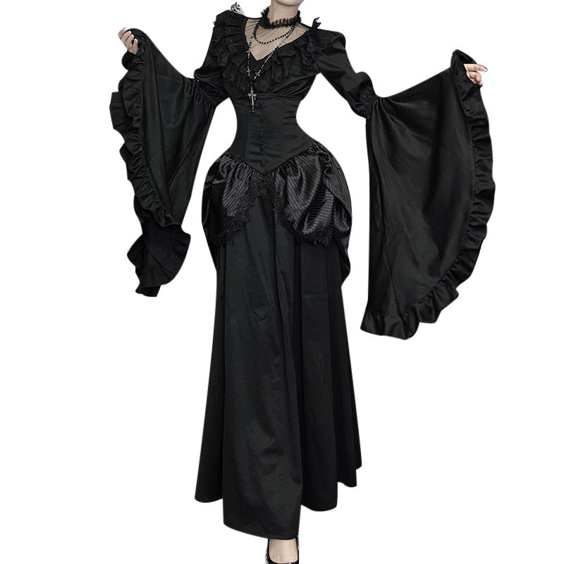 Autumn Lace Stitching Sleeves Ji Dark Blouses