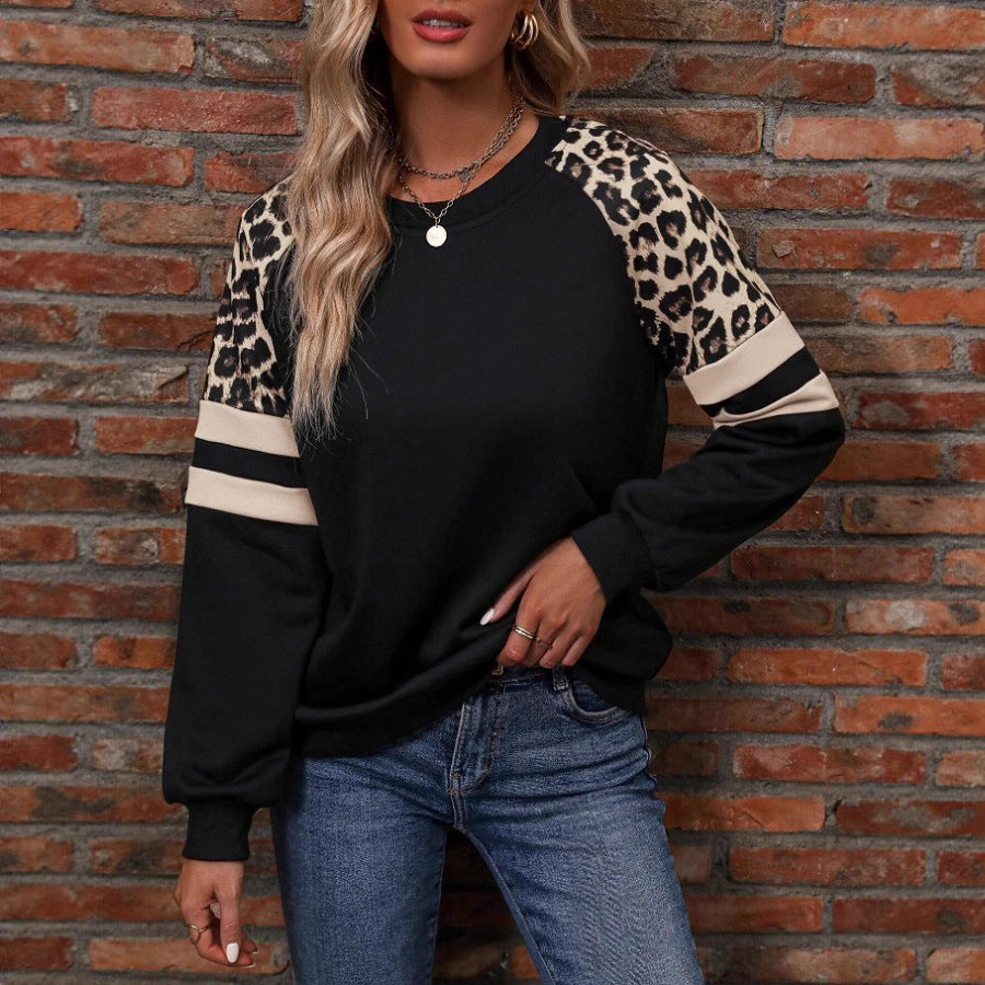Women's Leopard Print Color Matching Long Sleeve Women's Sweater, Sweater