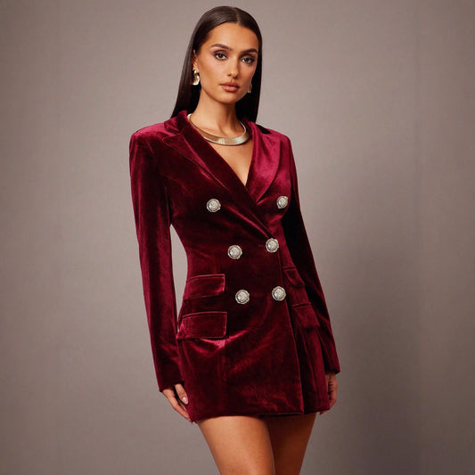 Women's Lapel Elegant British Style Double Breasted Blazers