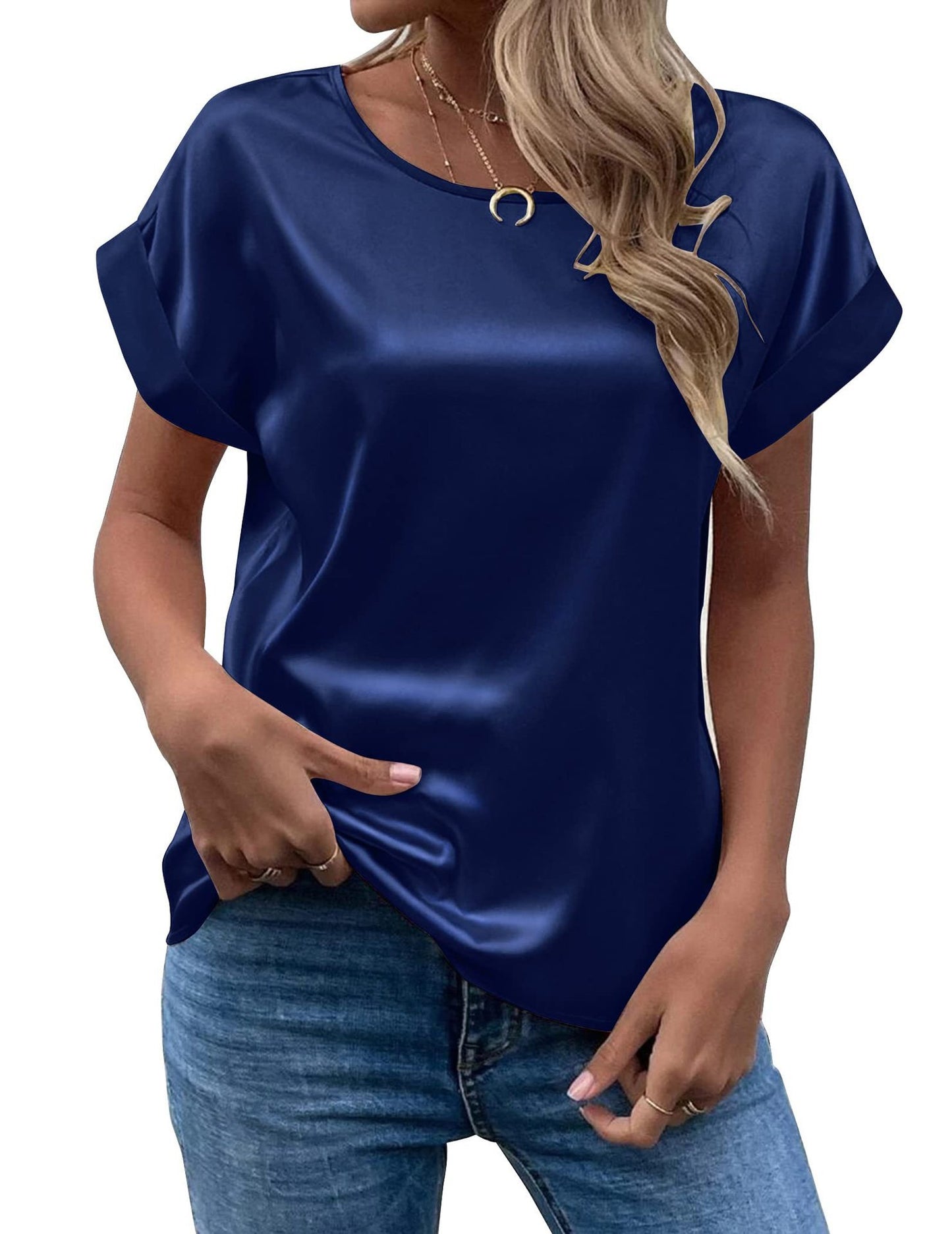 Women's Short-sleeved Satin Shirt Loose-fitting Casual Women's T-shirt