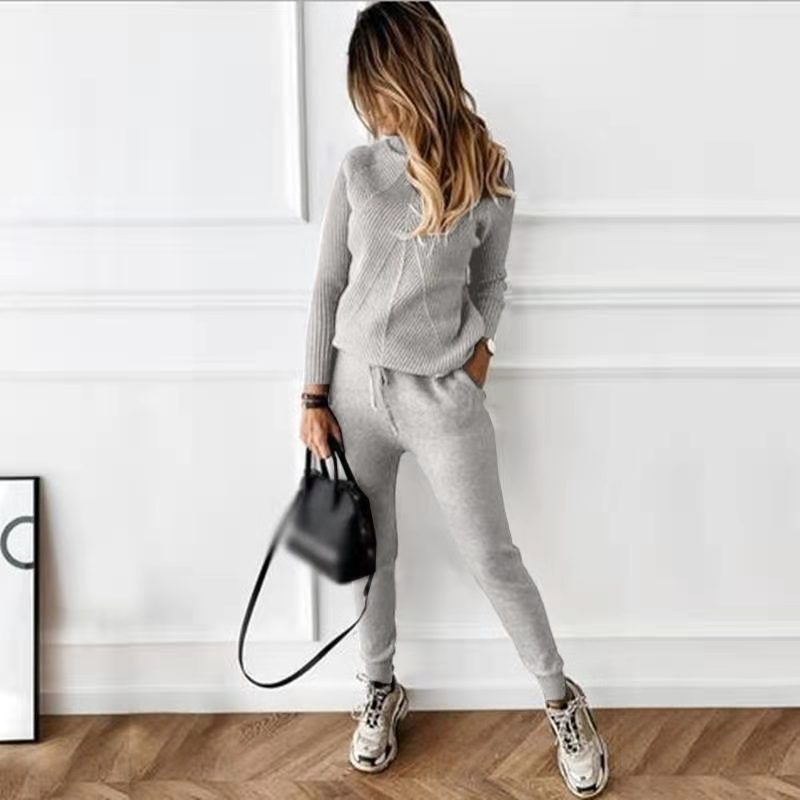 Women's Turtleneck Solid Color Fashion Casual Trousers Sweaters