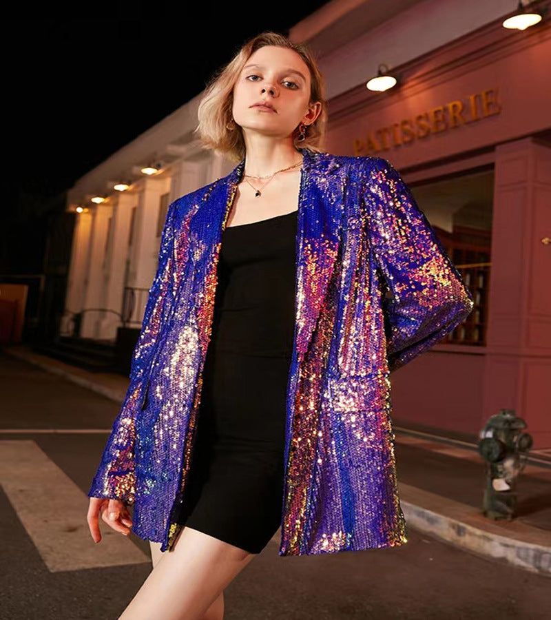 Women's Veet Sequined Casual Long Sleeve Temperament Jackets