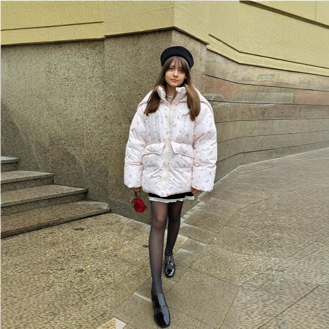 Fresh Sweet Style Stand Collar Flower Coats