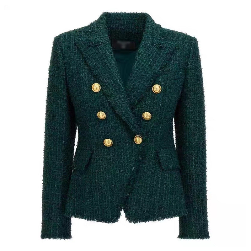 Dark Green Woolen Tassel Design High Waist Suits