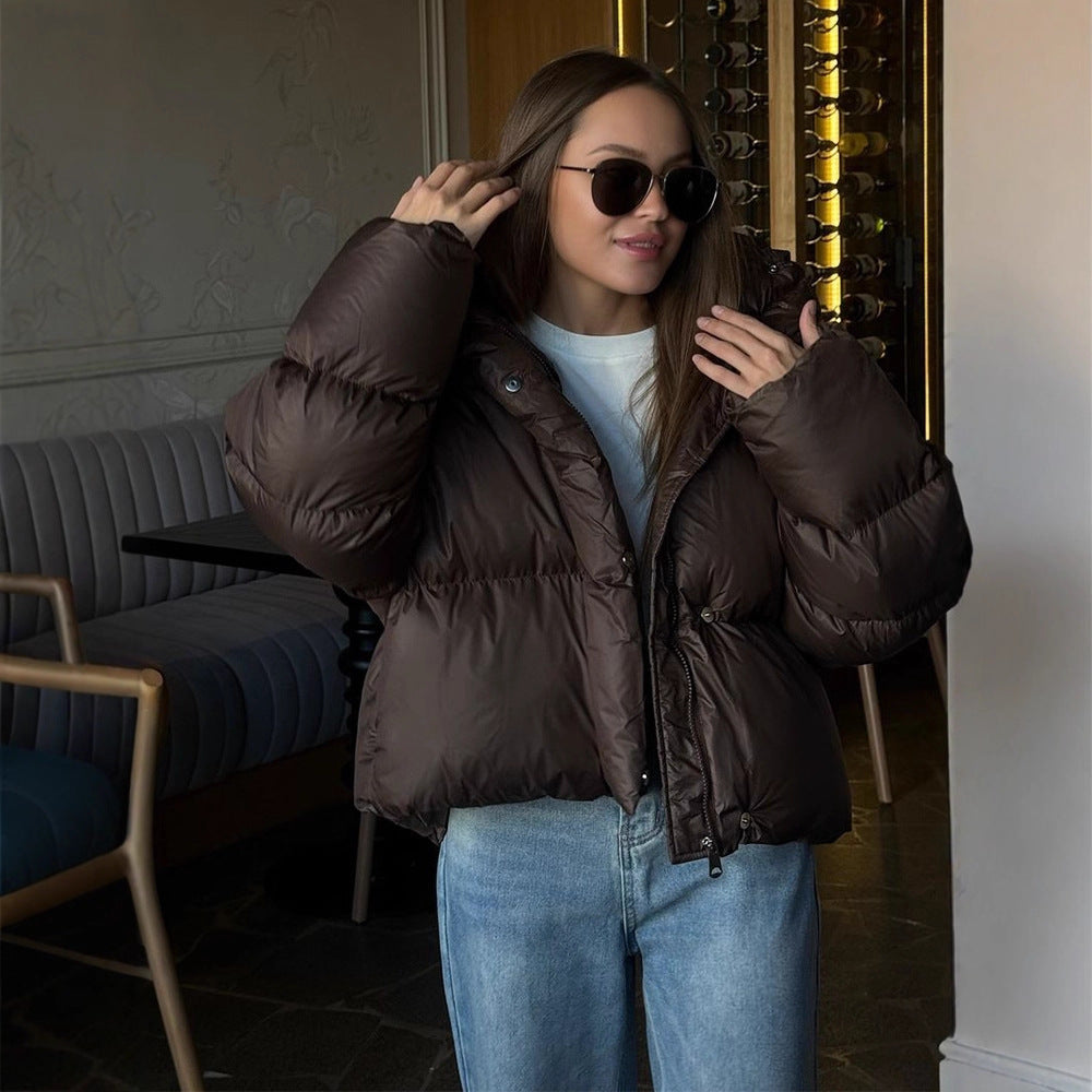 Women's Stand Collar Thick Solid Color Elegant Coats