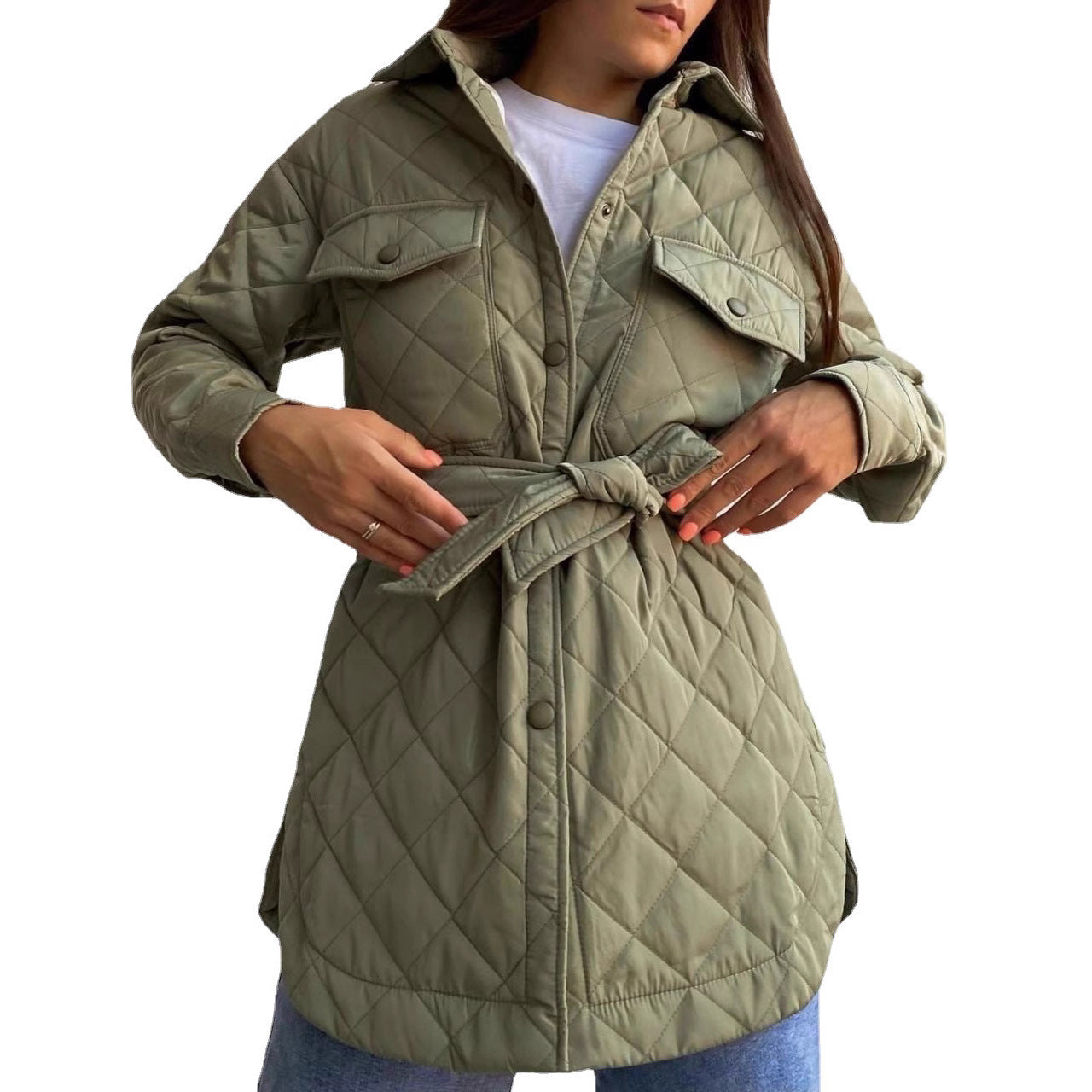 Women's Long Breasted Lapel Loose Warm Rhombus Coats