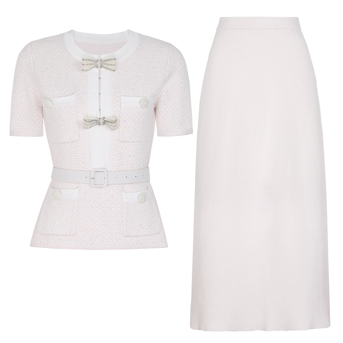 Quality Beaded Belt Slimming Long Sleeve Knitwear