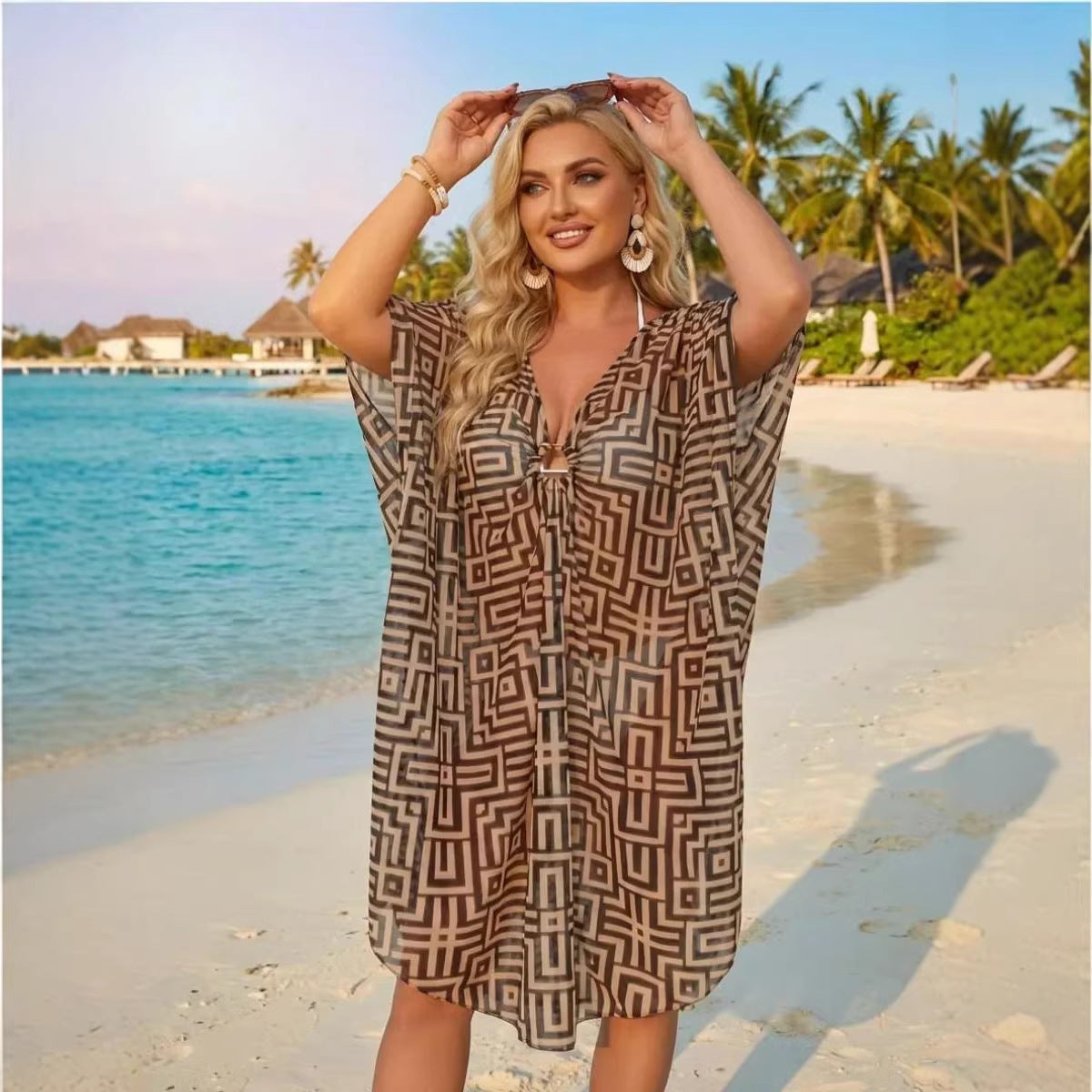 Women's Loose Bikini Printed Mesh Breathable Beach Plus Size