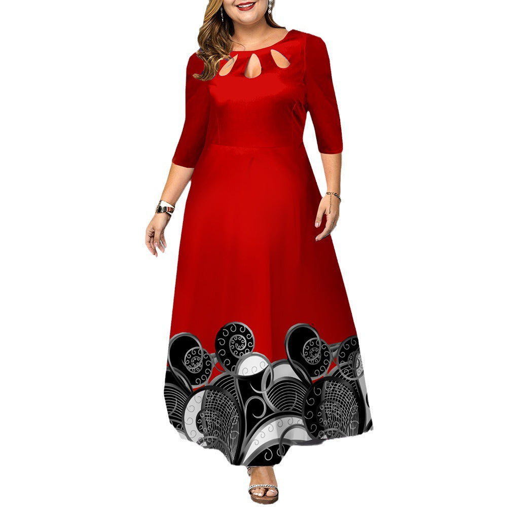 Digital Printed Pullover Sleeve Long Dress Dresses