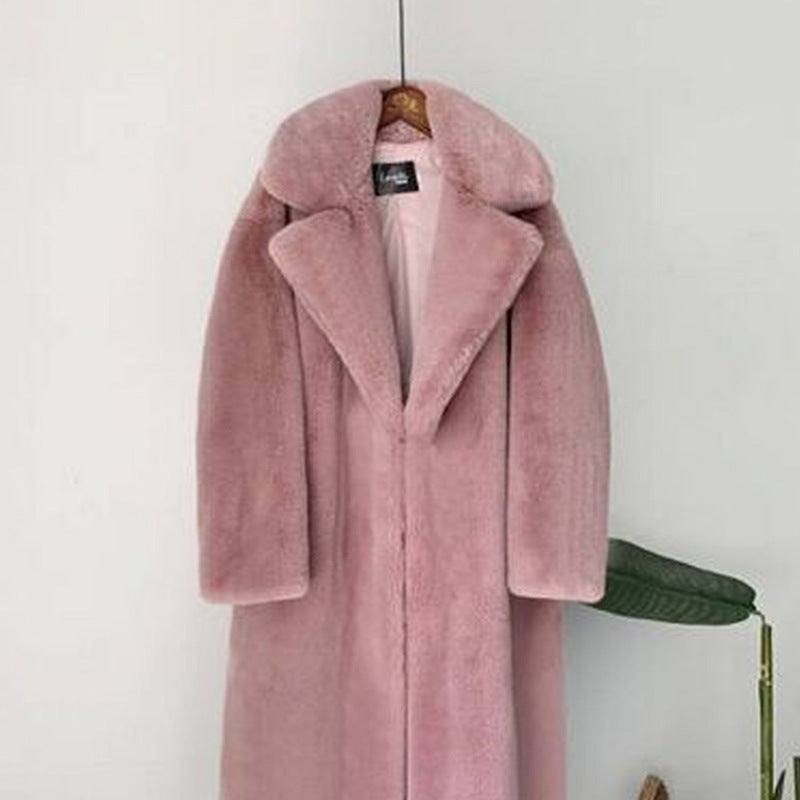 Women's Winter Faux Rabbit Fur Lengthened Knee-length Coats