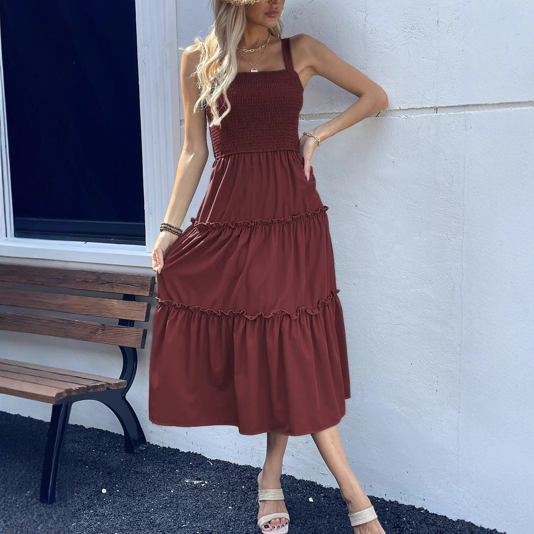 Innovative Glamorous Summer Solid Color Suspender Dress