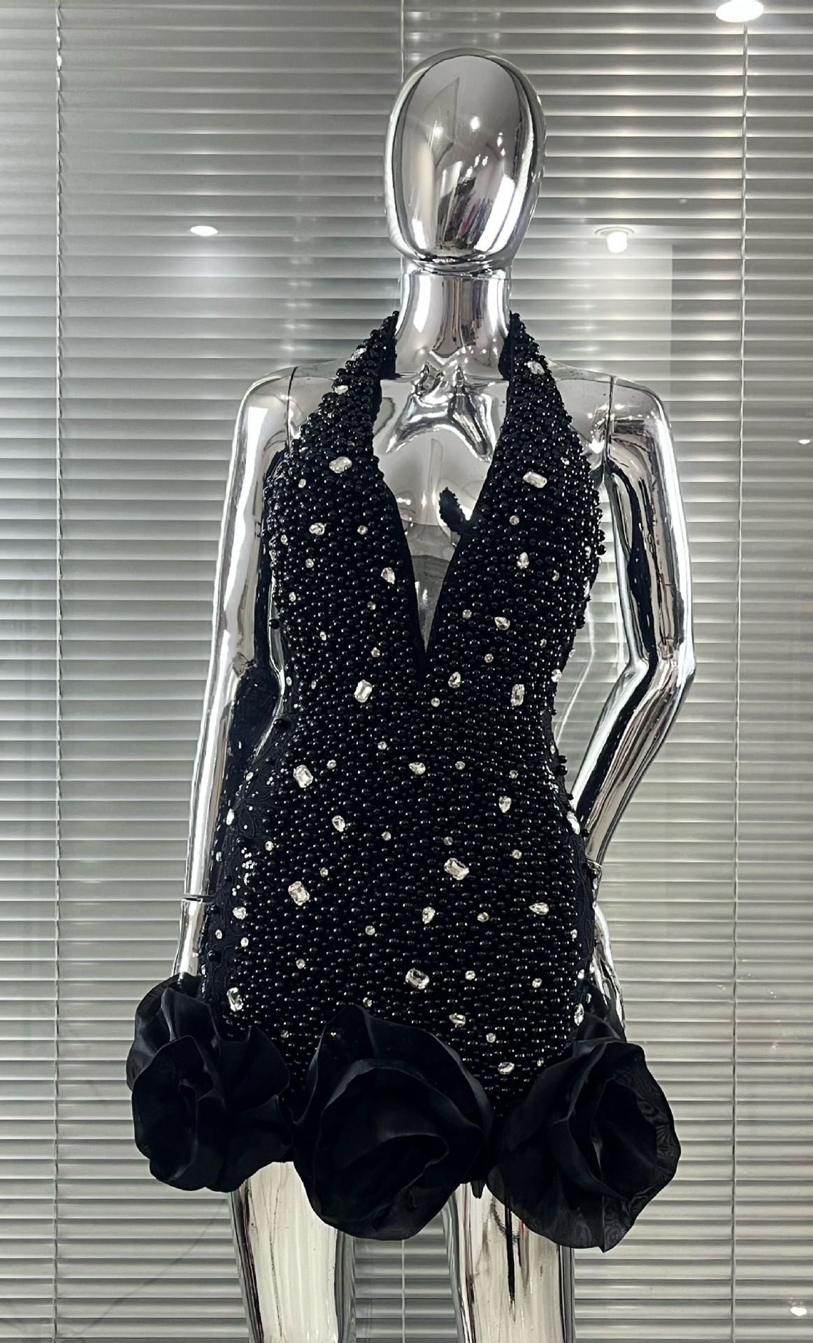 Rhinestone Beaded White Bud Sexy Halter Dresses