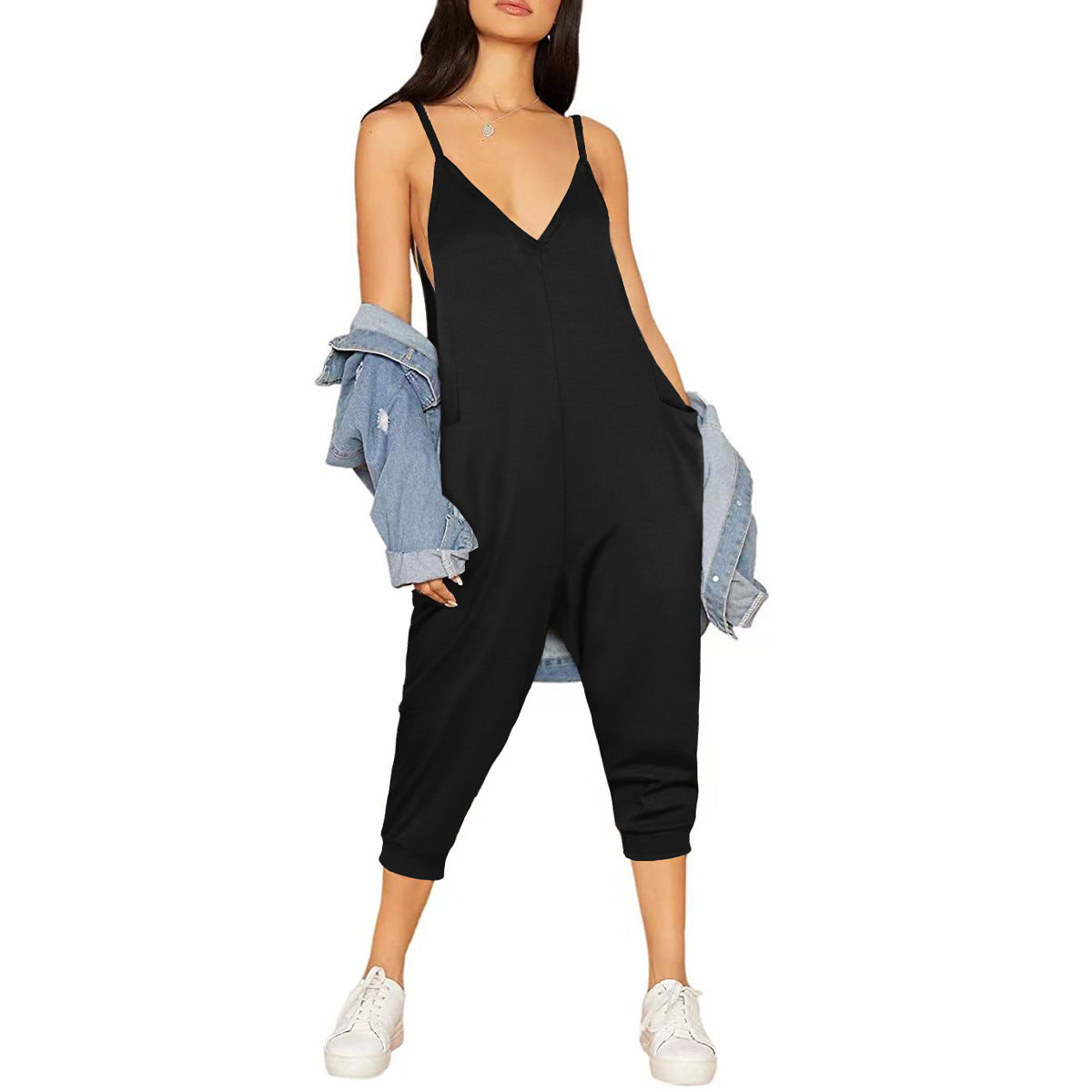 Cool Fashion Solid Color Suspender Long Jumpsuits