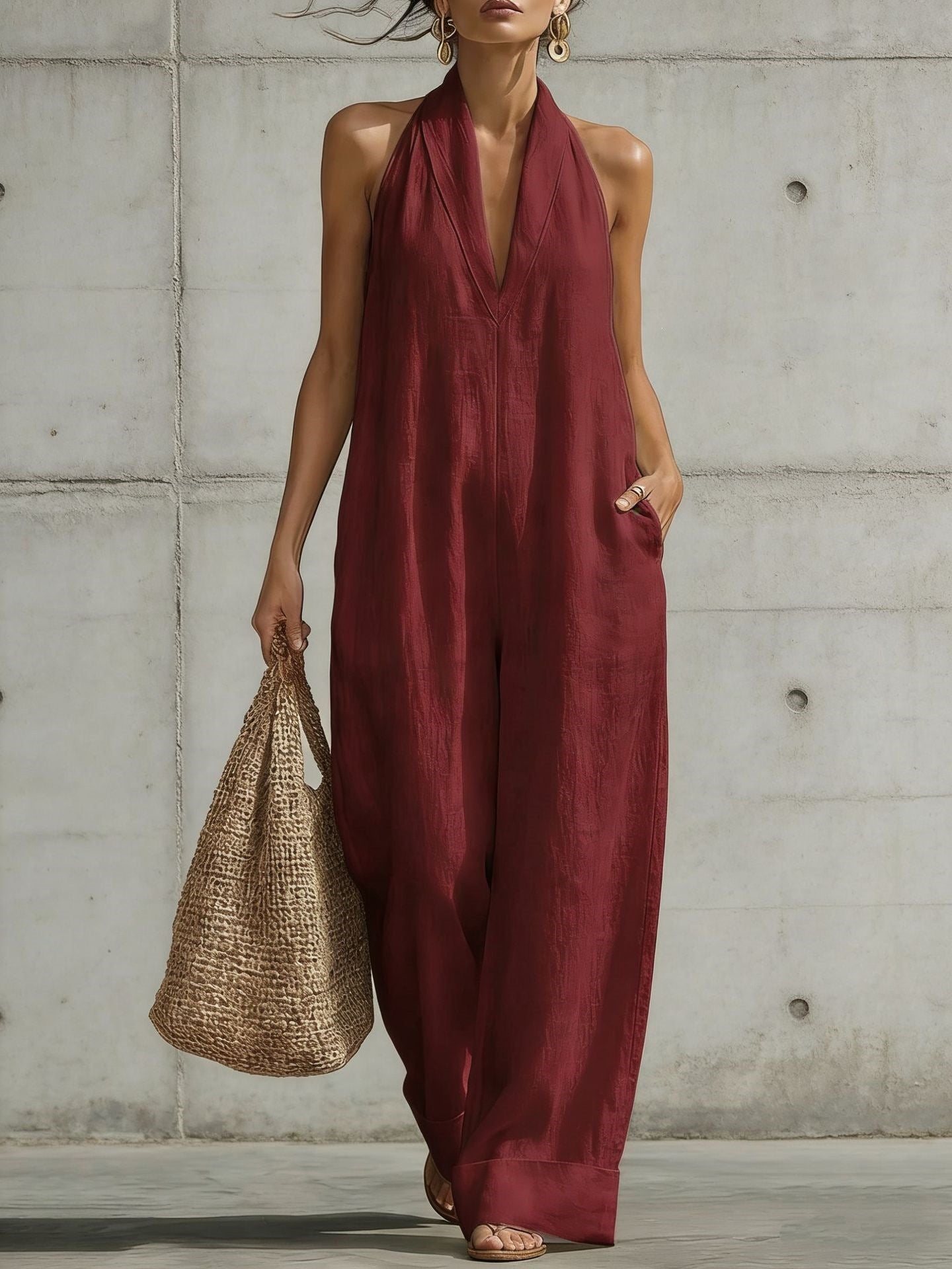 Women's Cotton Linen Simple Elegant Sleeveless Casual Women's Jumpsuit/clothing