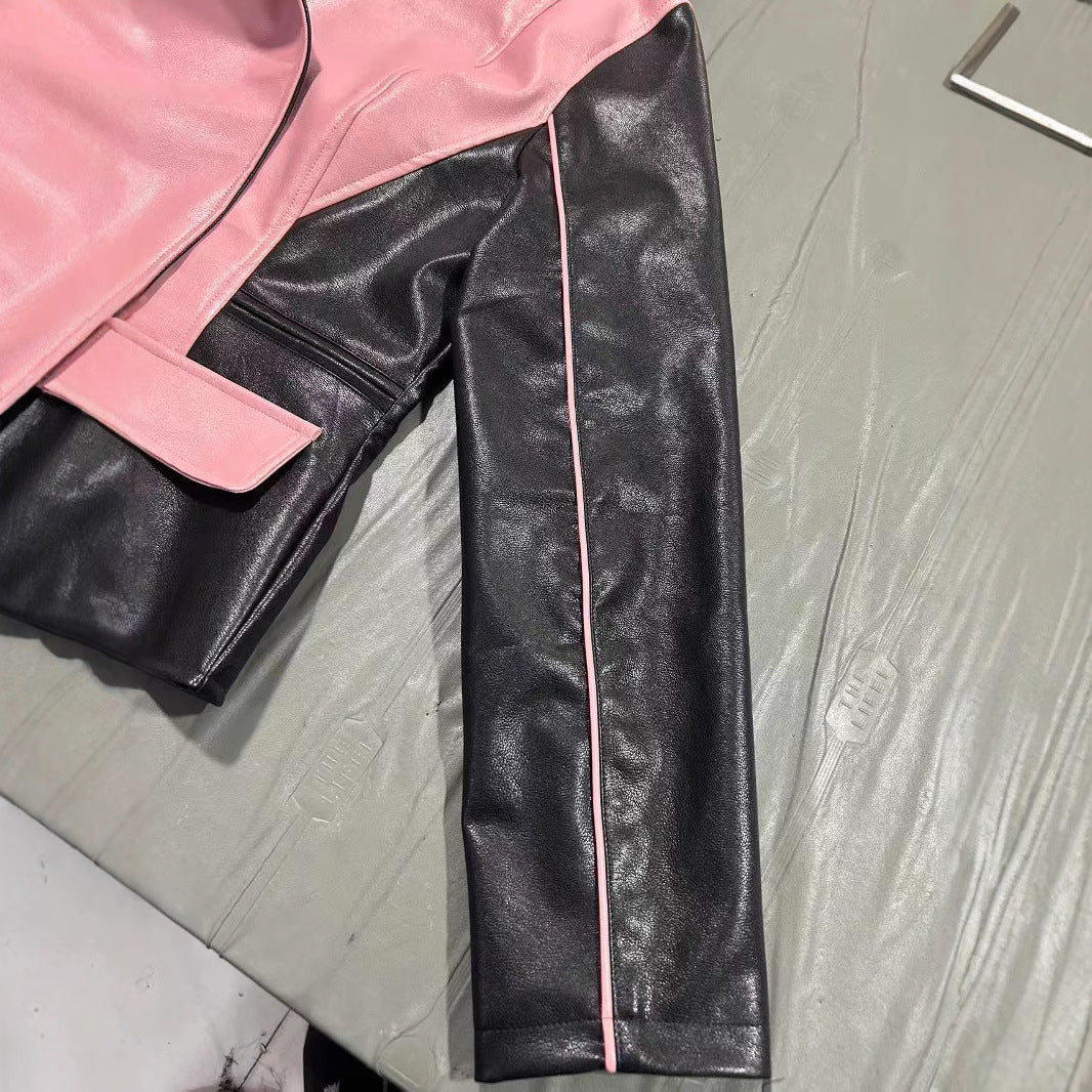Women's Leather Green Collar Live Broadcast Fashionable Jackets