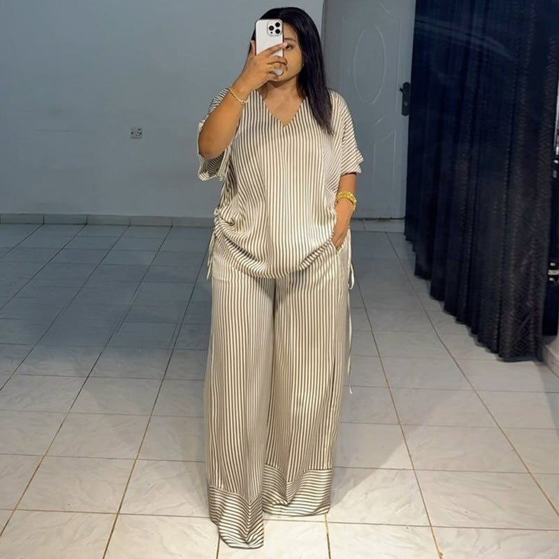 Women's Summer Casual Loose Striped Sleeve Wide Suits