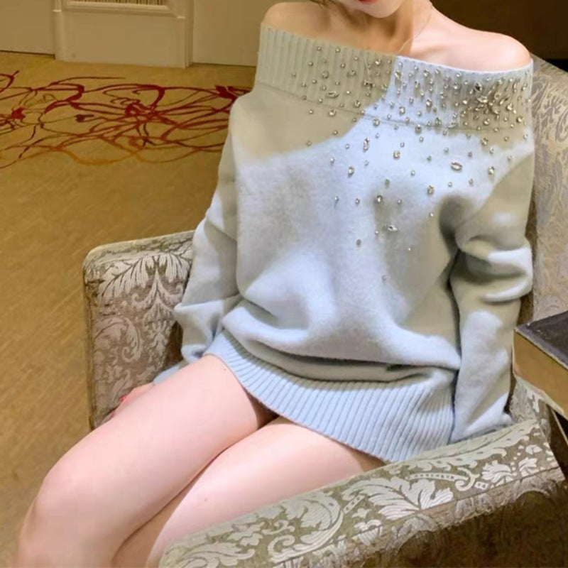 Women's Fragment High-grade Temperament With Diamond Middle Sweaters