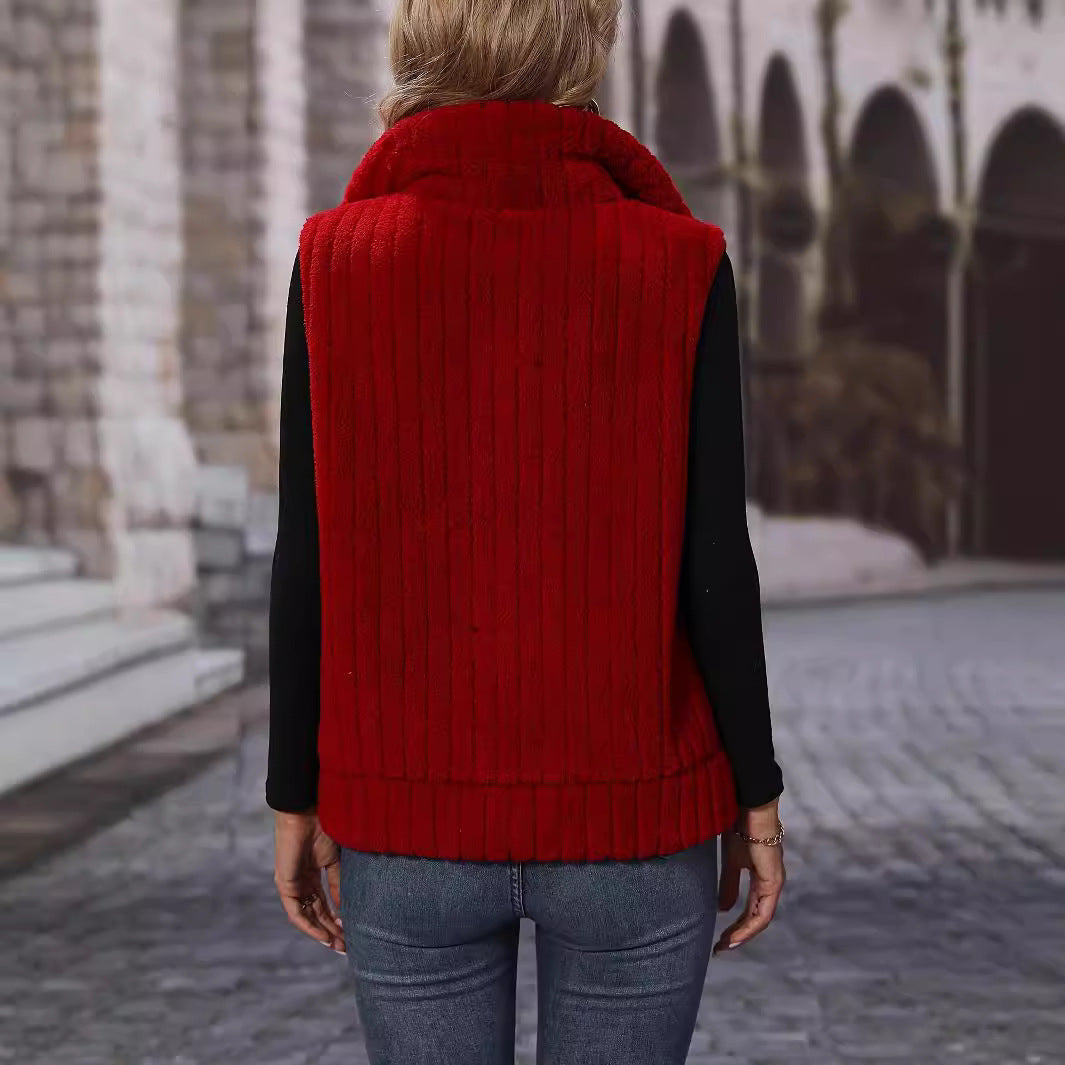 Women's Fashion Temperament Plush Solid Color Female Women's Vest