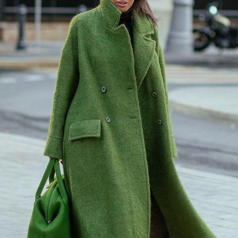 Long Woolen Solid Color Temperament Commute Coats