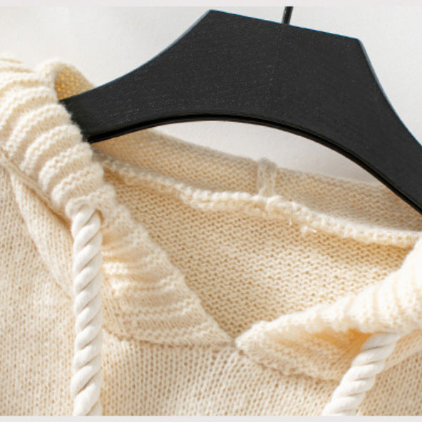 Women's Loose Contrast Color Striped Hooded Pullover Knitwear