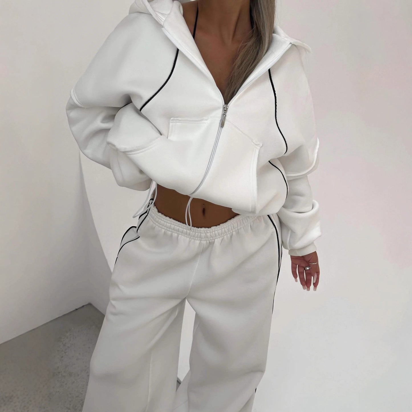 Sports Two-piece Fashion Zipper Hooded Loose Suits