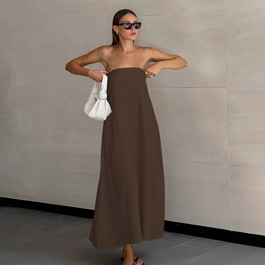 Women's Linen Tube Dress Vacation Casual Ramie Dresses