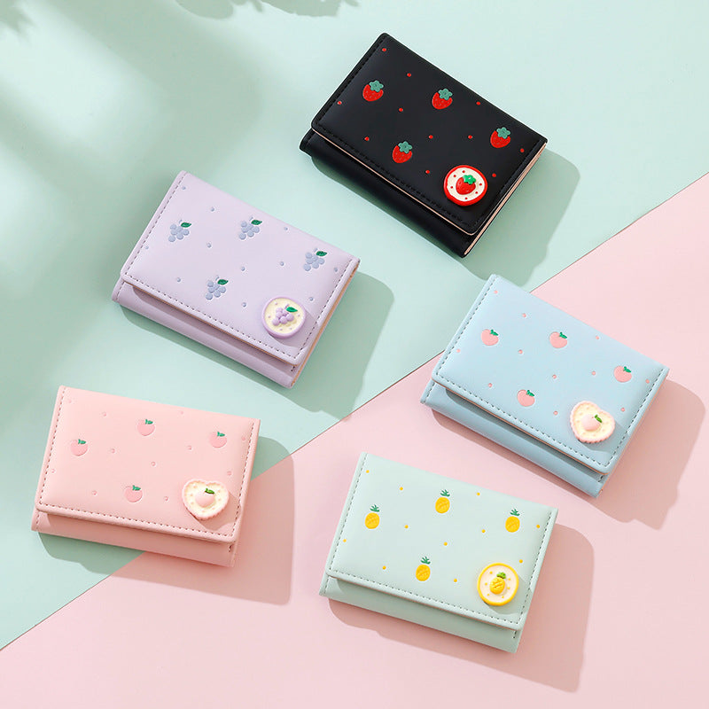 Women's Fresh Short Three Fold Love Fruit Ladies Wallets