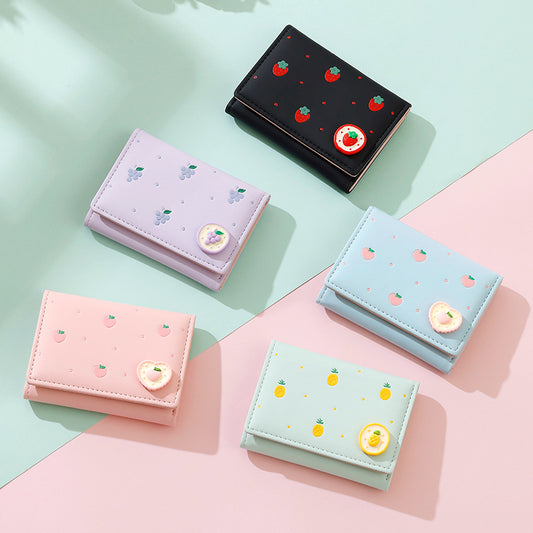 Women's Fresh Short Three Fold Love Fruit Ladies Wallets