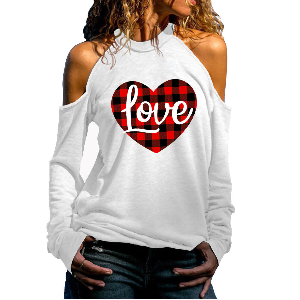 Women's Cold Shoulder Long Sleeve Valentine's Day Love Series Women's T-shirt