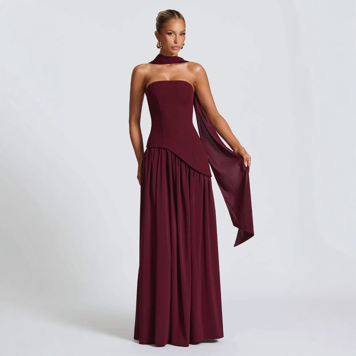 Women's Tube Pure Color Split Dress Fashion Sexy Dresses