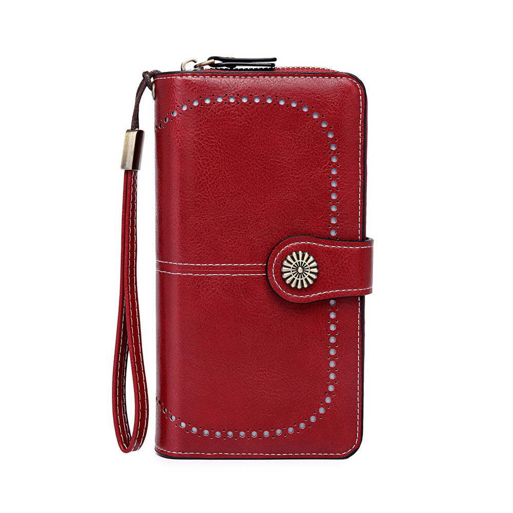 Women's Capacity Mobile Long Zipper Oil Wax Ladies Wallets