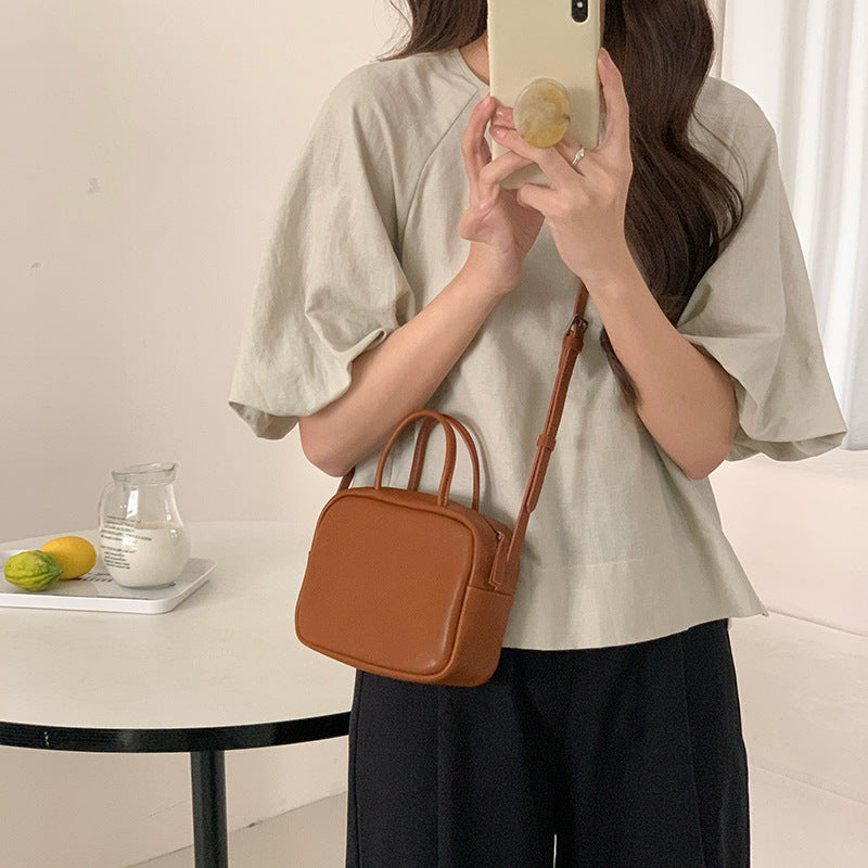 Niche Vegetable Tanning Leather Boston Minimalist Portable Handbags