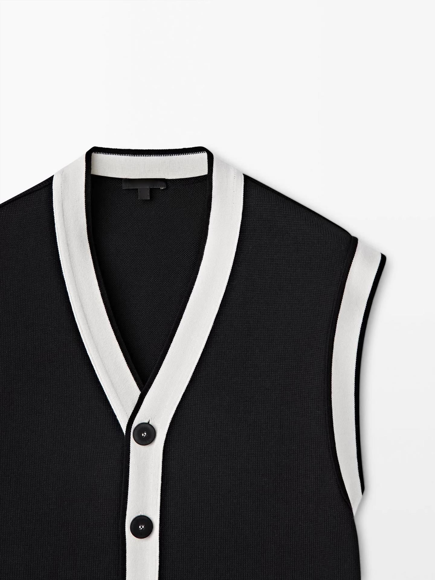 Women's Simple Graceful Contrast Color Details Cotton Vests