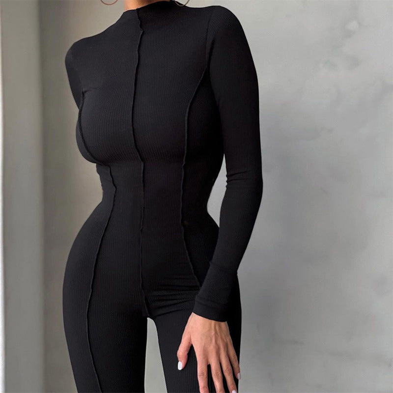 Women's Long-sleeved Round Neck High Elastic Overall Women's Jumpsuit/clothing