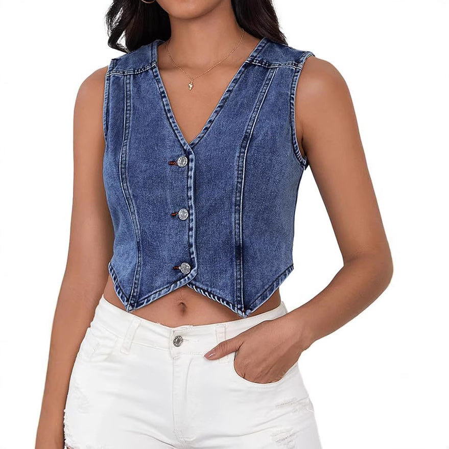 Versatile Classic Women's Washed Slim Denim Women's Vest