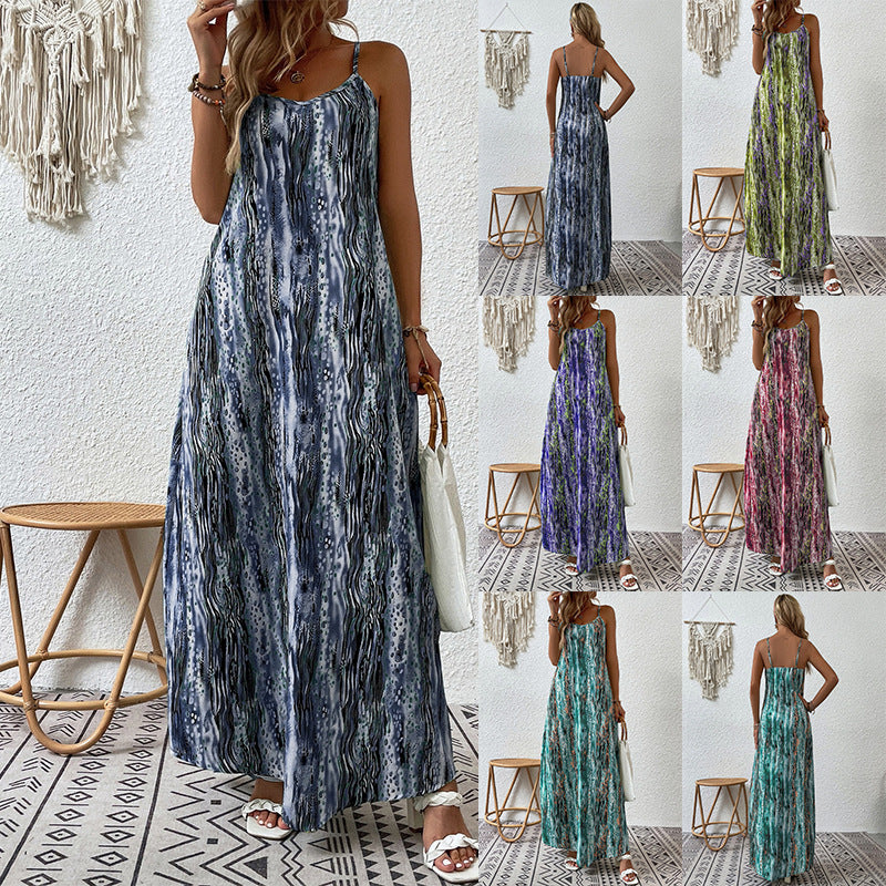 Popular Casual Women's Fashion Printing Slip Dress