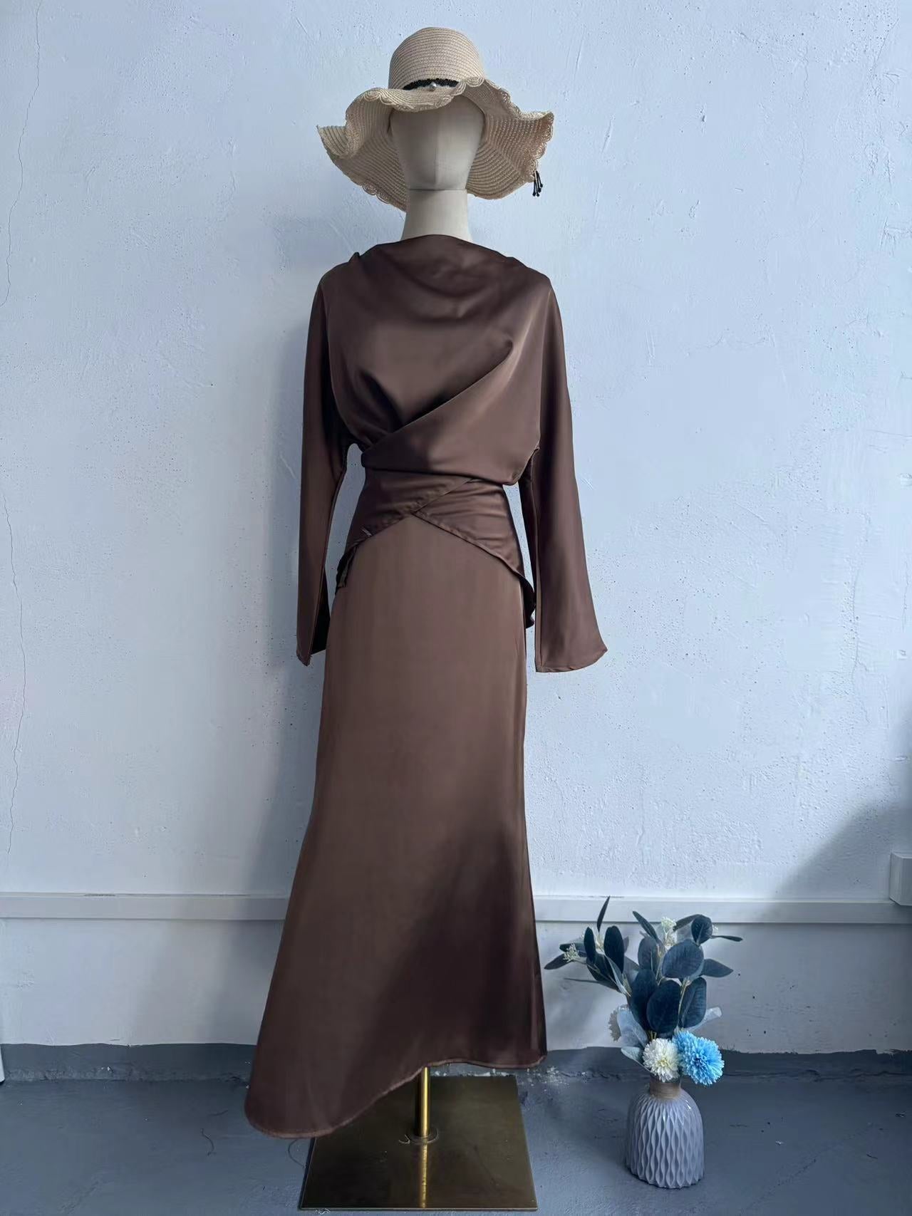 Women's Summer Solid Color Satin Cross Nipped Suits