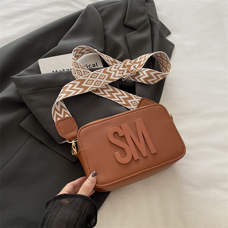 Women's Textured Fashion Wide Strap Letter Trendy Crossbody Bags