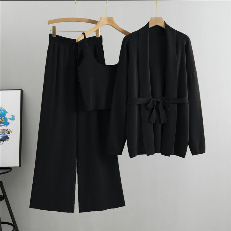 Women's Autumn Tide Knitted Sling Wide Leg Suits